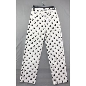 New Rue21 Skate Yin Yang Straight Leg High Rise White Jeans Size 6 Women